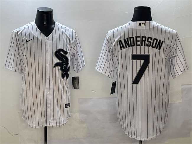 Men%27s Chicago White Sox #7 Tim Anderson White Cool Base Stitched Jersey